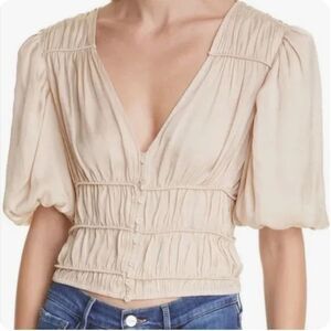 Classic Frame Denim Cream Blouse Timless Quiet Luxury A Staple for any Stylist.